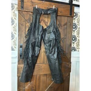 Vintage 90s MOB men’s black leather fringe chaps